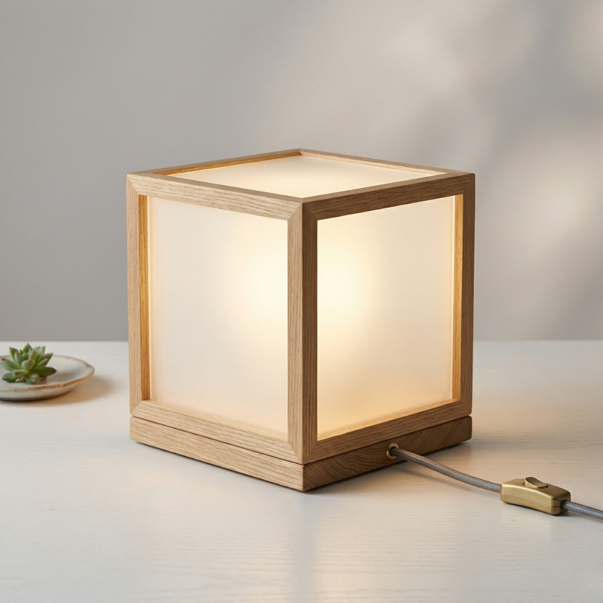 Nordic Glow Wooden Cube Table Lamp – Soft Ambient Lighting
